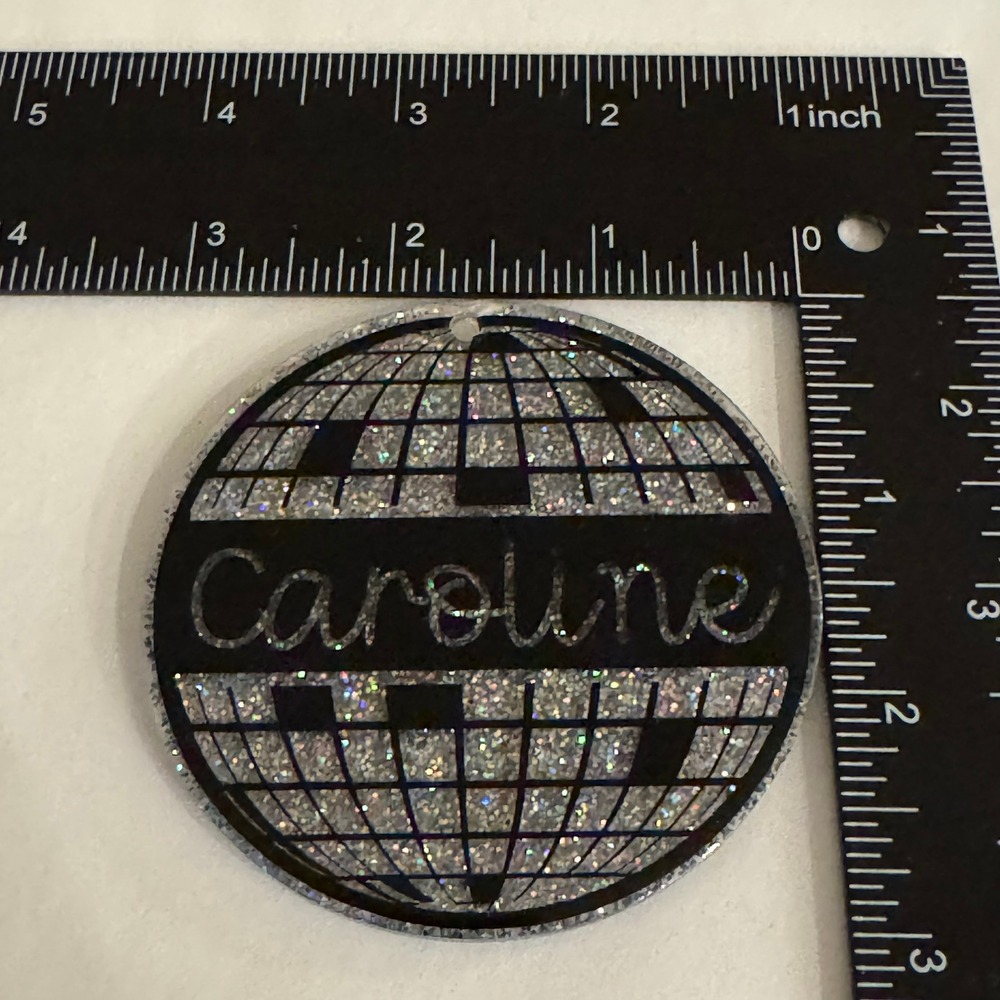 Personalized Caroline Silver Glitter Disco Ball Ornament Keychain Bag Charm‎